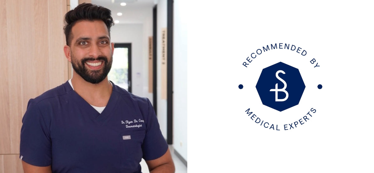 Man in a blue shirt with a logo and text 'Recommended by Medical Experts' on a white background