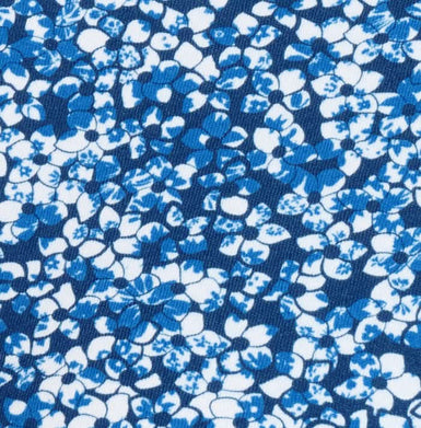 Close-up of blue and white floral patterned fabric