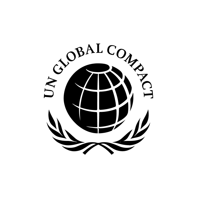 UN Global Compact logo with a globe and laurel wreath on a white background