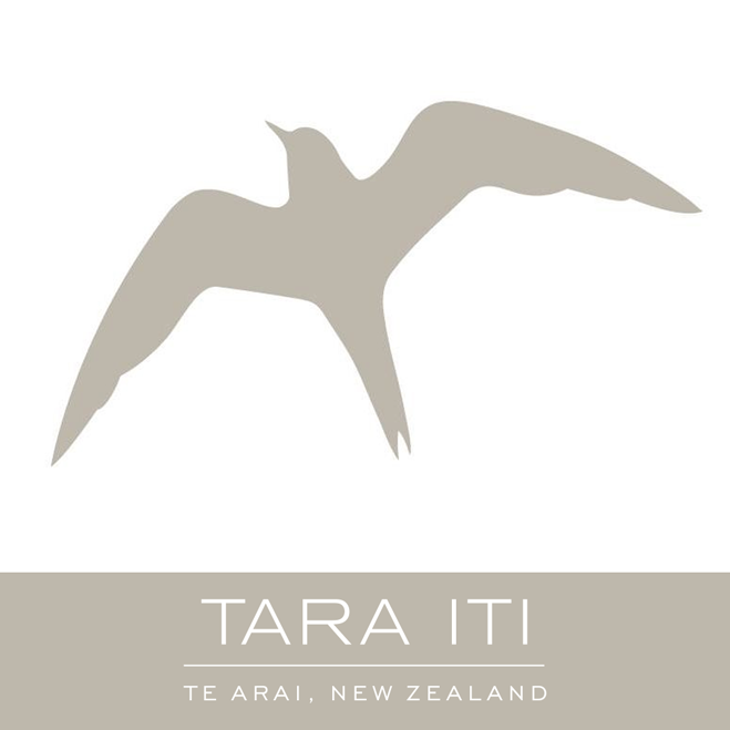 Silhouette of a bird with 'TARA ITI' and 'Te Arai, New Zealand' text on a white background